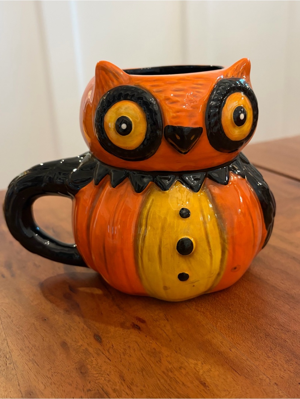 Johanna Parker Transpac Halloween Owl Pumpkin Peep Mug Folk Art Ceramic Cup